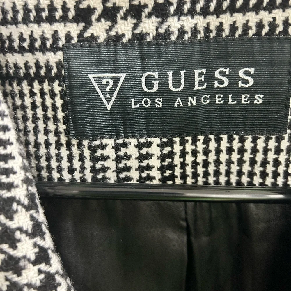 Guess Los Angeles‎ Womens Black Asymmetrical Zip Houndstooth Collar Coat Large